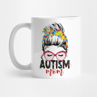 Autism Mom Puzzle Pieces Glasses Autism Awareness Woman Cute Mug